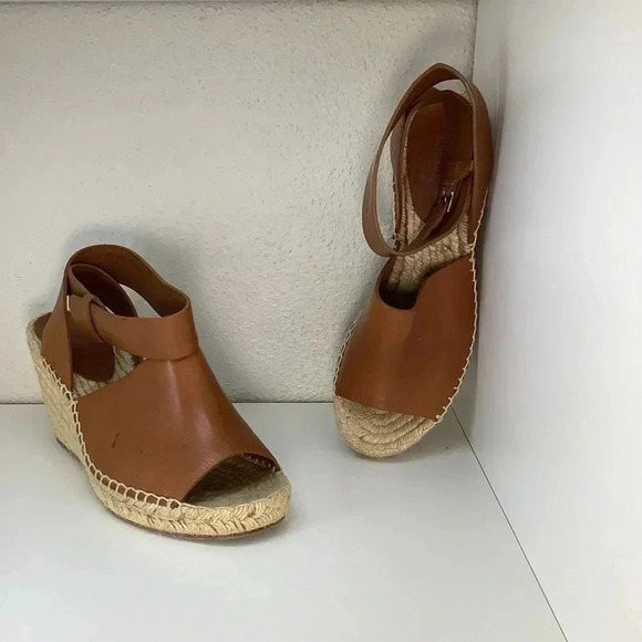 Celine Tan Jute Leather Wrap around Wedge Platform Espadrilles size 38 - Picture 1 of 7